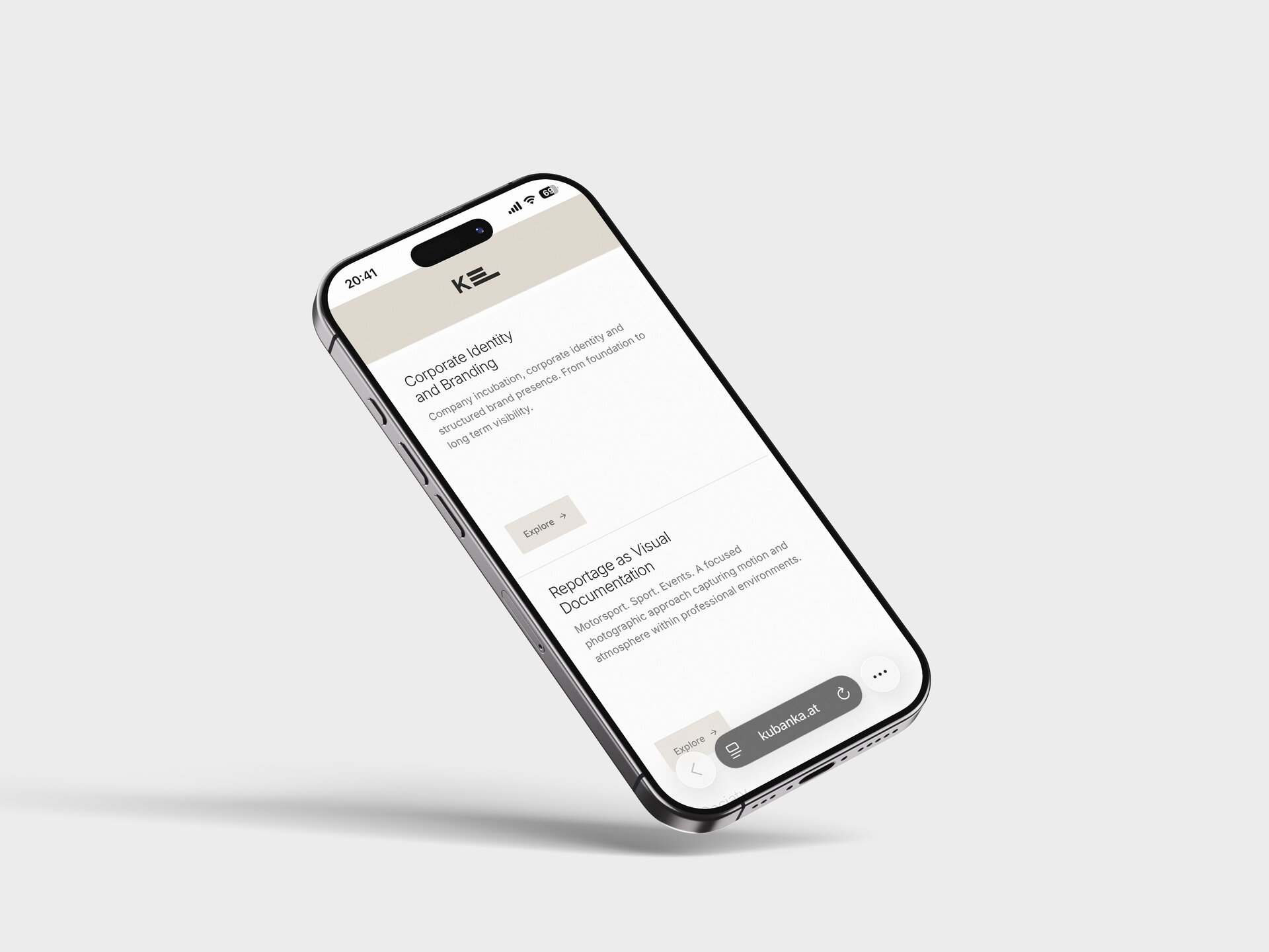 kubanka.at website shown on a phone